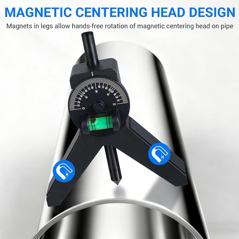 jhtii Magnetic Centering Head, Pipe Center Finder, Pipefitter Tools, Y-Shape w/Adjustable Dial Bubble Protractor (large size) - Image 2